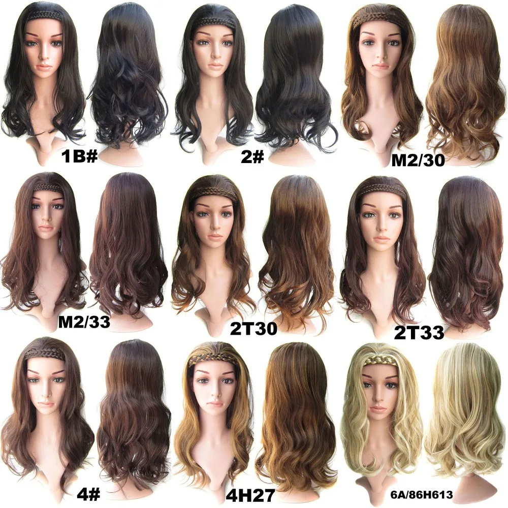 Gres Wavy Half Wigs with Braided Headband High Temperature Fiber Blonde/Brown/Black Synthetic Hairpieces for Lady Padding |