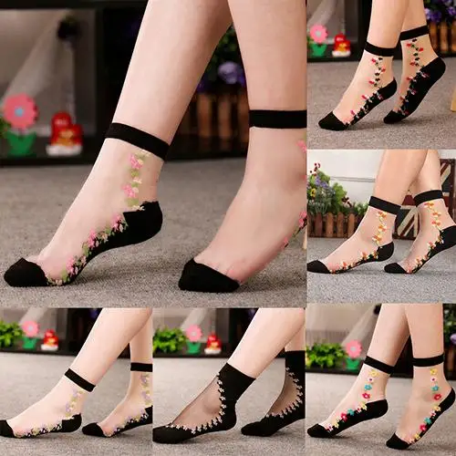 

Women Summer Lace Flower Socks Short Thin Transparent Breathable Socks