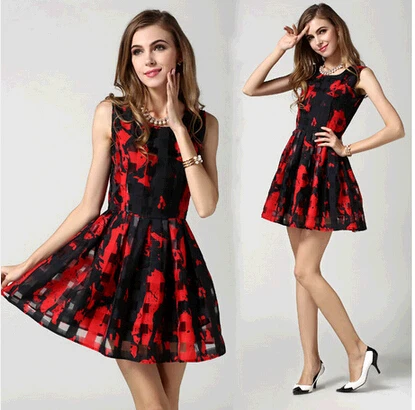 3D digital print super european nice black red grid dress sleeveless princess party ball 2015 XL|dress wanted|ball dresses debenhamsball dance |