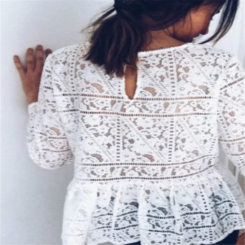 

arrival Women Summer Loose Casual Chiffon Long Sleeve Lace Shirts Tops Blouse