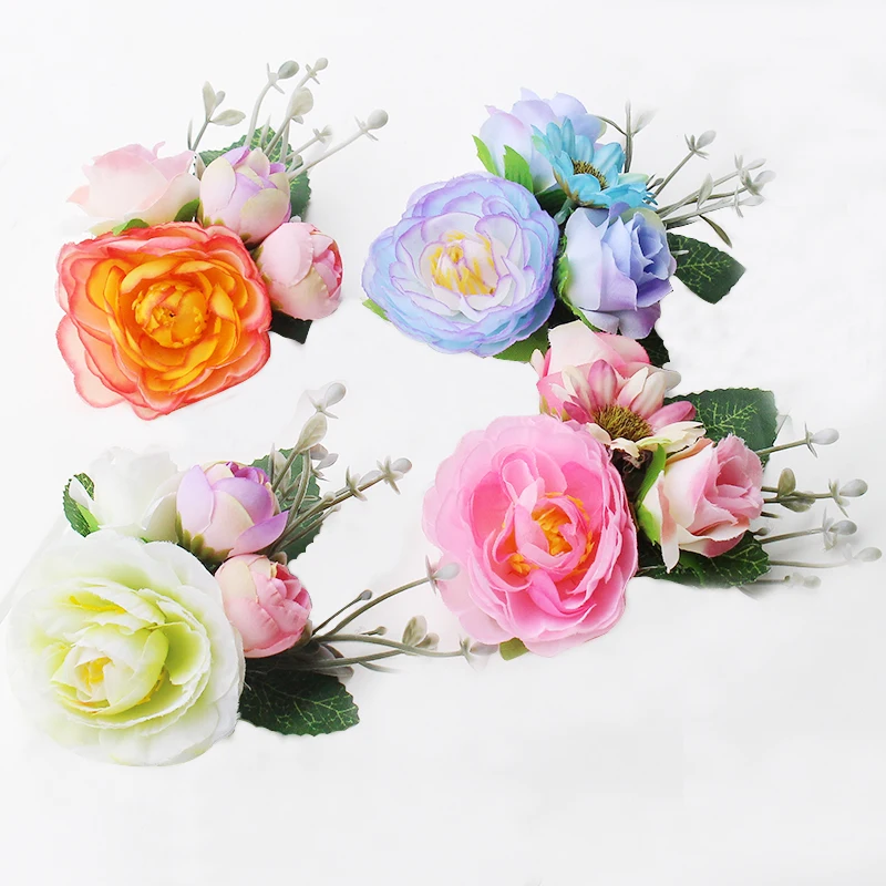 

Fabric Blooming rustic orange pink Flower woman Hair Decorations & Brooch wedding party Hair Clip Bridal Wedding Hair Flower