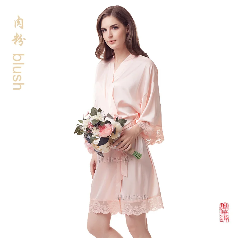 blush Кружевной Халат, очень мягкий халат, Свадебные вечерние халаты, подарок, шелковистый женский ночной халат, Атласный халат A400C - Цвет: blush