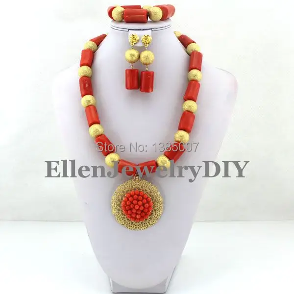 Big Size African Nigerian Wedding Beads Jewelry Set Coral Necklace W7363 | Украшения и аксессуары