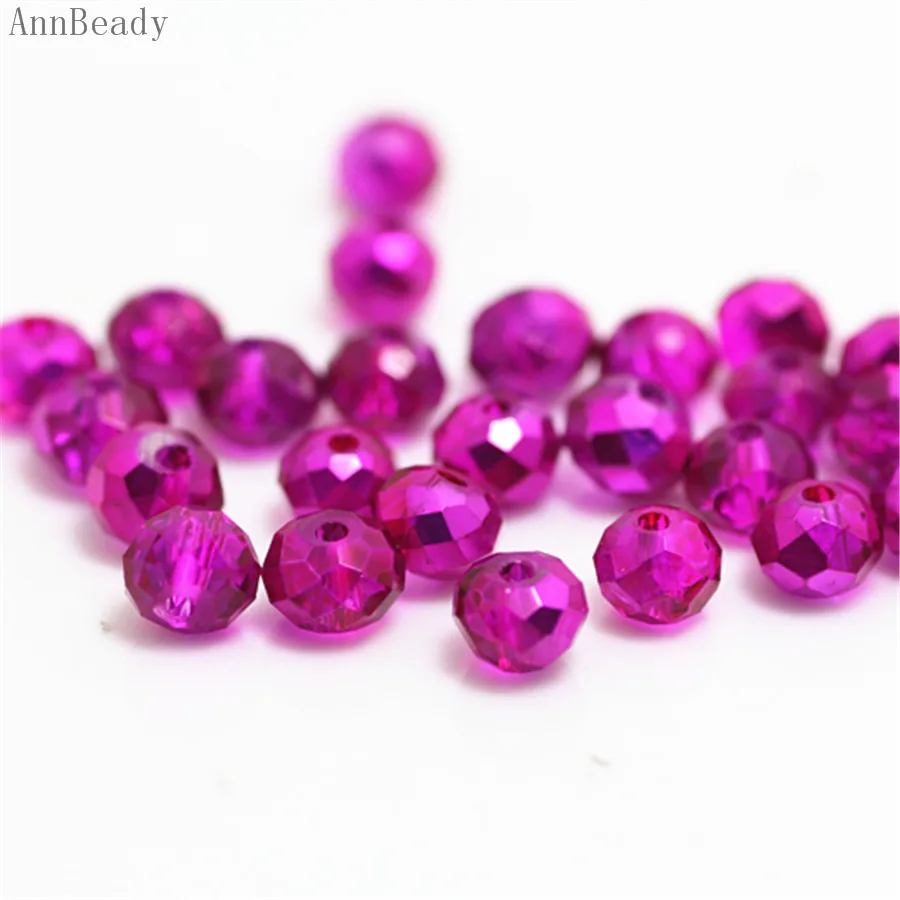 new rose AnnBeady, одноцветные красные, серебристые, 4x6 мм, 50 шт., австрийские граненые стеклянные бусины Rondelle, бусины для изготовления ювелирных изделий - Цвет: new rose