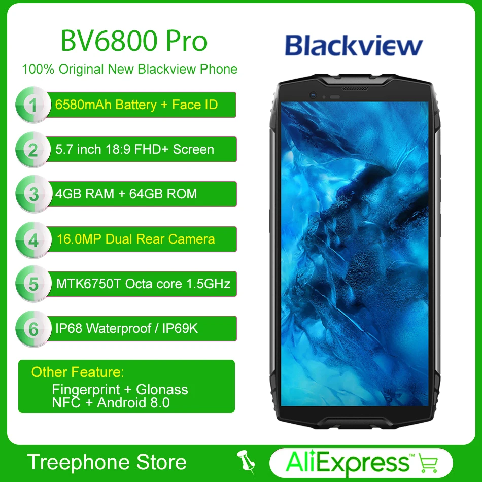 Blackview BV6800 Pro NFC 4G Face ID смартфон IP68 IP69K B + 6 16.0MP мобильный телефон 5 7 &quotFHD Android 8 0 Octa