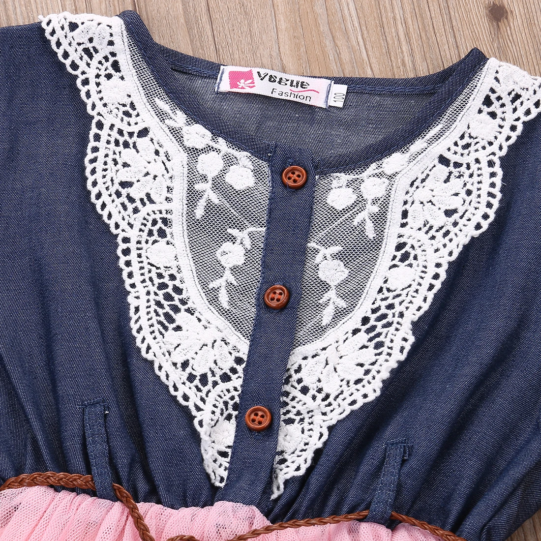 Emmababy Princess Girls Baby Kids Lace Belt Denim Tulle Stitching Dresses Age 1-6Y | Детская одежда и обувь
