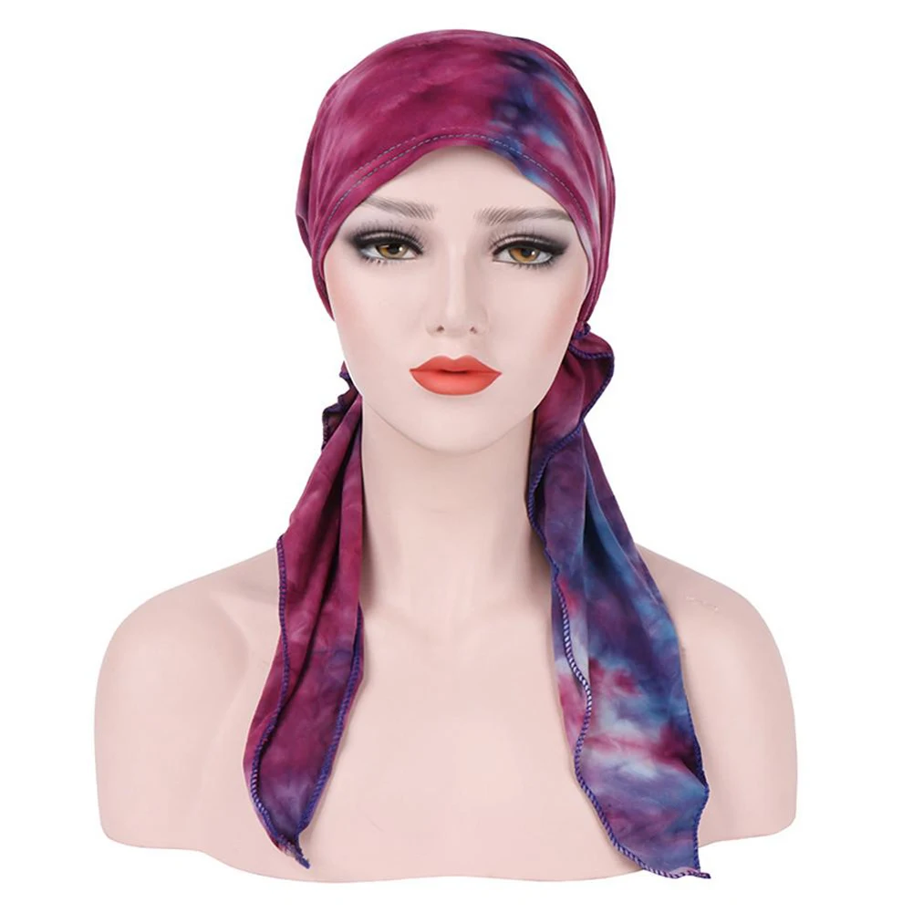 Новая мода Для женщин мусульманских стрейч тюрбан Tie-dye Chic Skullies &amp шапочки Рак