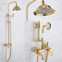 gold solid copper bathroom shower faucet wall mounted vintage european style shower set antique shower mixer