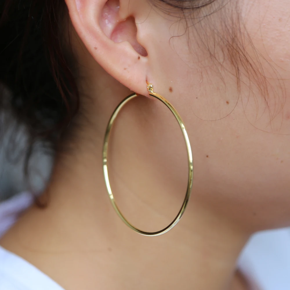 

Gold color smooth polished band big hoop earring for women european jewelry classic trendy hoops 60mm with silver color pin