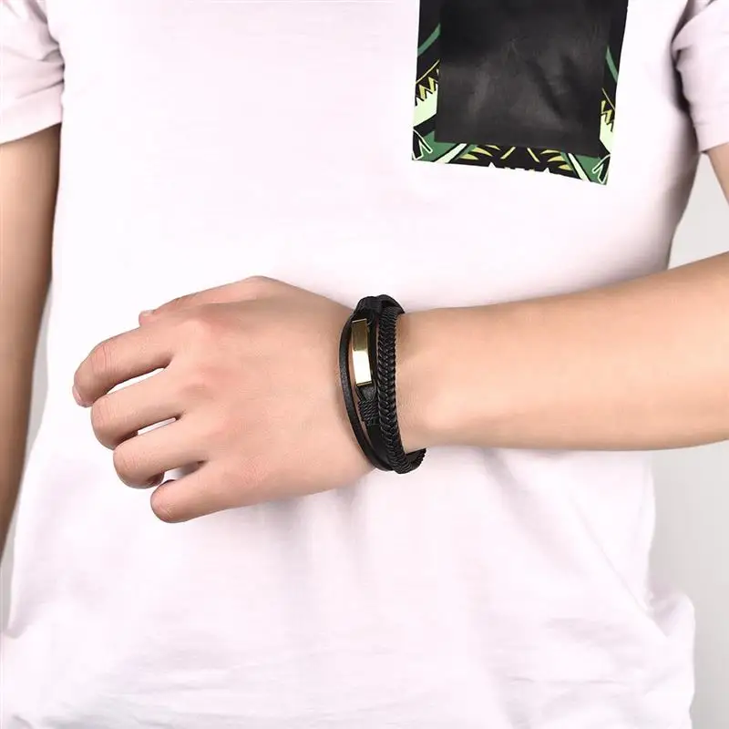 Jiayiqi New Vintage Genuine Leather Bracelet Stainless Steel Magnetic Clasp Bangle for Men Jewelry Punk Braid Multilayer Rope | Украшения и