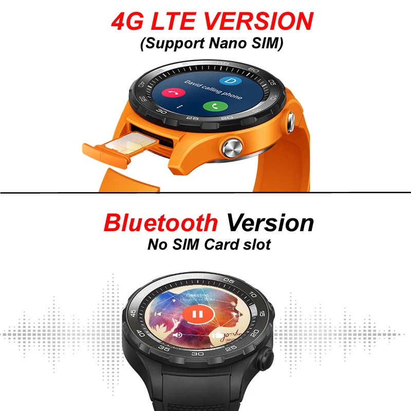 Смарт часы Huawei 2 Поддержка bluetooth LTE 4G Датчик Сердцебиения 768 Мб/4 ГБ мужчины wifi/gps