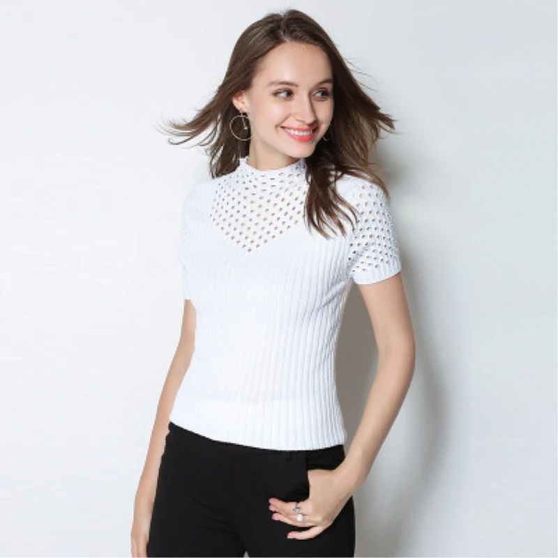 Женский Большой кашемировый свитер JECH плотный трикотажный с коротким рукавом и