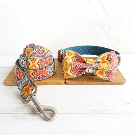 Bow Tie Collar Leash MUTTCO, розничная, ручная работа, непромокаемый галстук-бабочка, ошейник для собак в богемном стиле, ошейники и поводки в этническом стиле, 5 размеров UDC050 - Цвет: Bow Tie Collar Leash