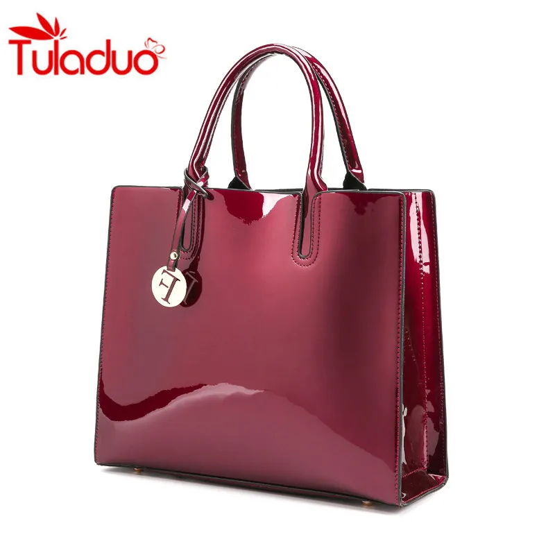 2017 модные однотонные женские сумки из лакированной кожи Женские Простые