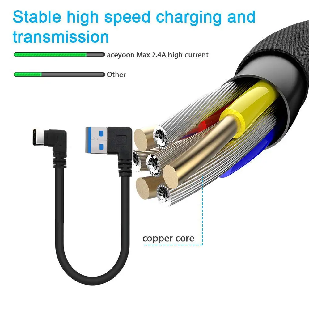 3 шт. короткий зарядный кабель USB 0 типа А папа к Type C двойной прямой угол 90 градусов