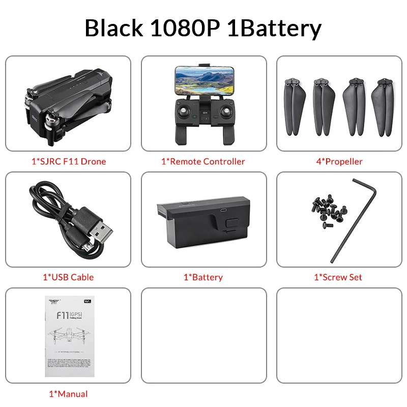 SJRC F11 gps Дрон с Wi-Fi FPV 1080P камера 25 минут время полета бесщеточный селфи складной рычаг RC Дрон Квадрокоптер RTF следуем за мной - Цвет: black 1080P 1battery