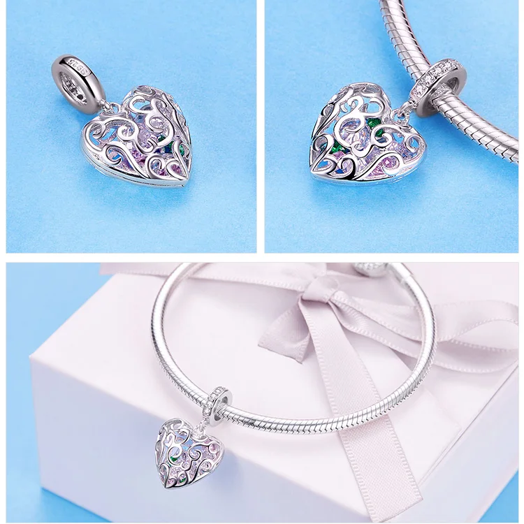 S925 серебро fit Pandora браслет Единорог пчела птица сова украшения с перьями в форме губ с надписью Kiss Сердце Корона ключ Звезда бусины с клевером для браслетов