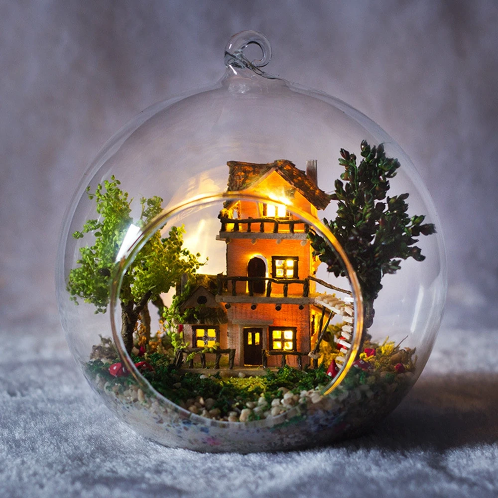 G016 Diy Кукольный дом Miniatura мини стеклянный шар модель строительные наборы деревянный миниатюрный кукольный домик игрушка подарок лесная Вилла