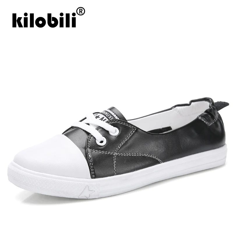 Kilobili/2019 весенние женские туфли на плоской подошве белые лоферы со шнуровкой