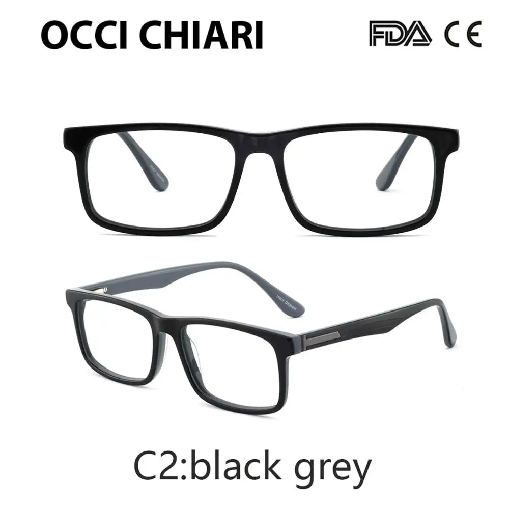 C2 black grey OCCI CHIARI, мужские очки, оправа, очки, oculos de grau gafas, ацетат, прозрачные линзы, оптическая близорукость, очки по рецепту, W-CAPUA - Цвет оправы: C2 black grey