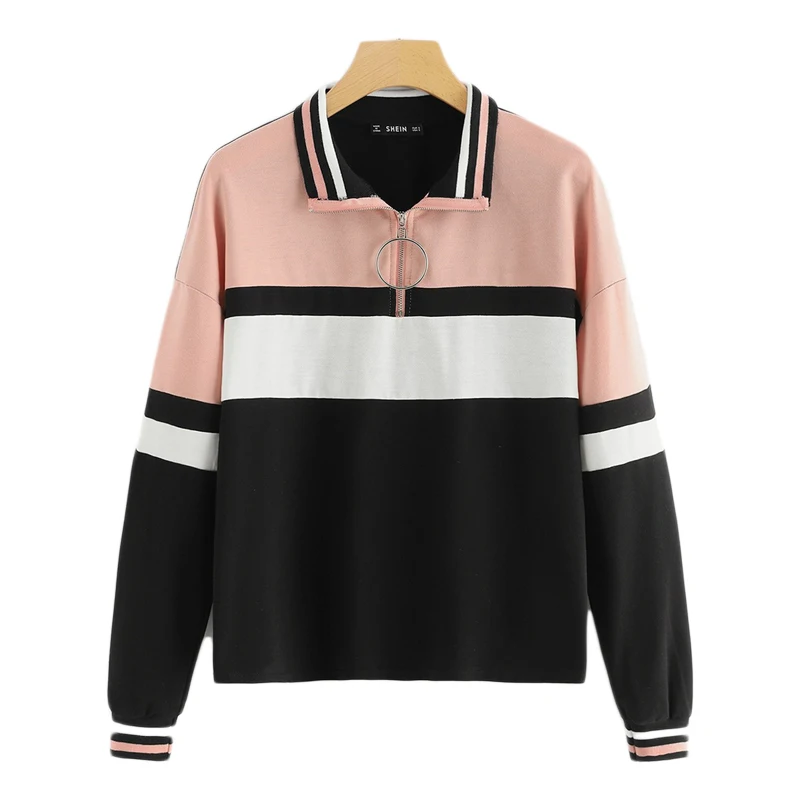 SHEIN Спортивный Свитшот На Молнии, Контрастный Свитшот С Карманом