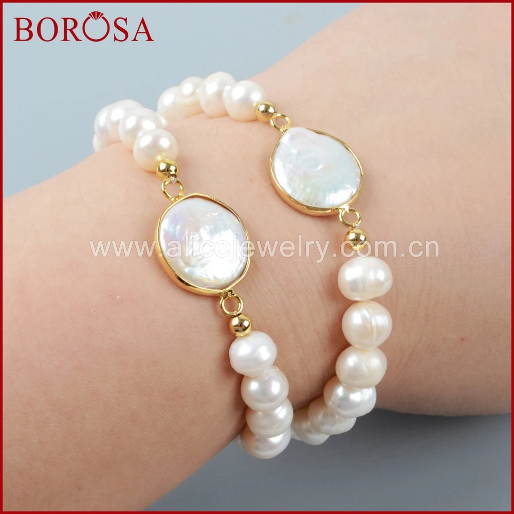 

BOROSA Handcrafted New Arrival Gold Color Natural Pearl Beads Bracelet for Women Girls Fashion Gems Jewelry G1407