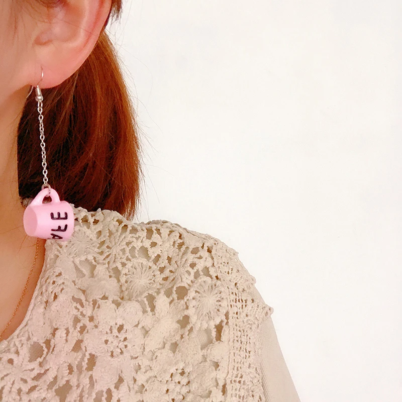 Cute Flat Drop Dangle Heart In Coffee Cup Food Earrings For Women Fashion Creative Hand-made Jewelry Personality Gifts | Украшения и