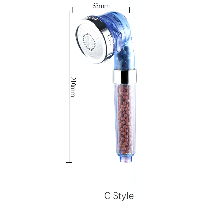 C Style Душевая насадка для ванны, регулируемая, 3 режима, высокое давление, каменный поток, ручная душевая головка с отрицательным ионом, активированные керамические шарики - Цвет: C Style
