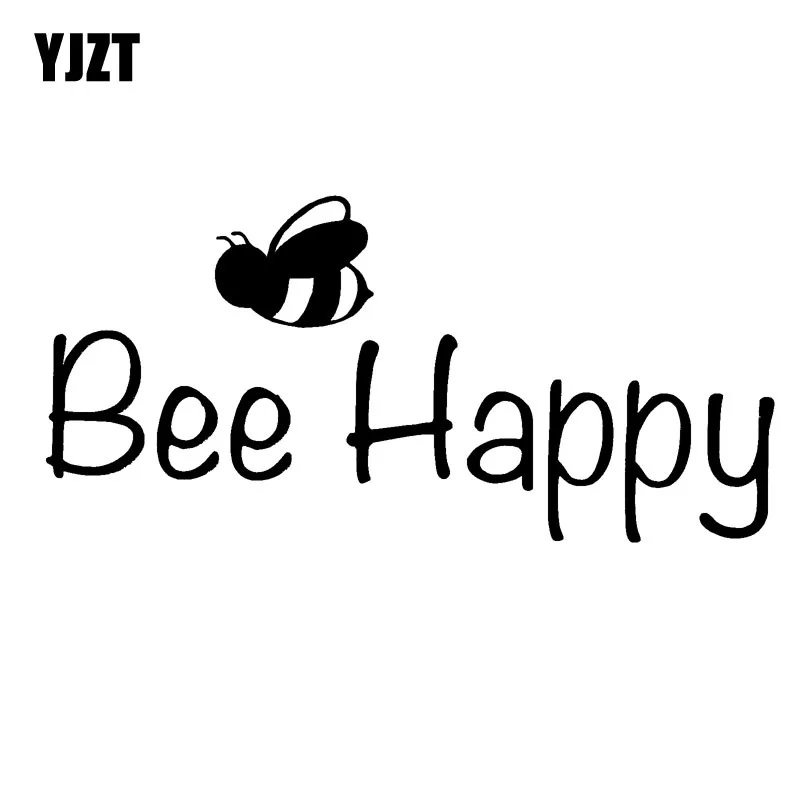 

YJZT 14.5CM*6.8CM Bee Happy Vinyl Decal Be Happy Car Sticker Black/Silver C19-0050