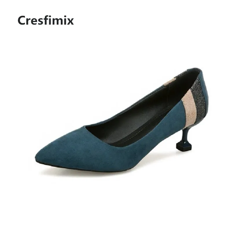 Cresfimix femmes talons hauts women cute comfortable spring & summer 5.5cm high heel shoes sweet pointed toe flock a2965 | Обувь - Фото №1