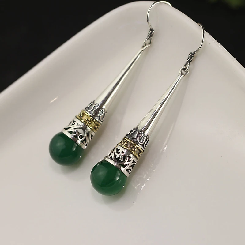 Женские винтажные серьги гранат 10 мм бусины из халцедона геометрические