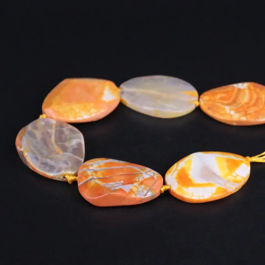 Large Approx8PCS/strand Orange Dragon Veins Raw Agates Faceted Slice Cut Nugget Loose Beads Natural Stone Slab Pendants Jewelry | Украшения