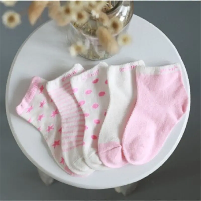 Pink 10 шт./лот = 5 пар, хлопковые носки для малышей носки-тапочки для новорожденных носки для маленьких мальчиков и девочек теплые короткие носки из искусственной кожи для малышей - Цвет: Pink