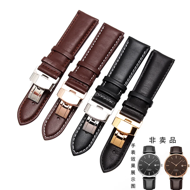 

Hight quality Black Brown Genuine Leather Watch Strap Butterfly Deployment Clasps Watch Band 18mm 19mm 20mm 21mm 22mm