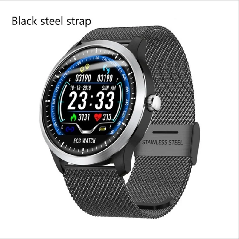 N58 Bluetooth Smartwatch 1,22 дюймов HD ips круглый экран ЭКГ PPG фитнес-трекер стальной/кожаный ремешок мультипликатор спортивные режимы браслет