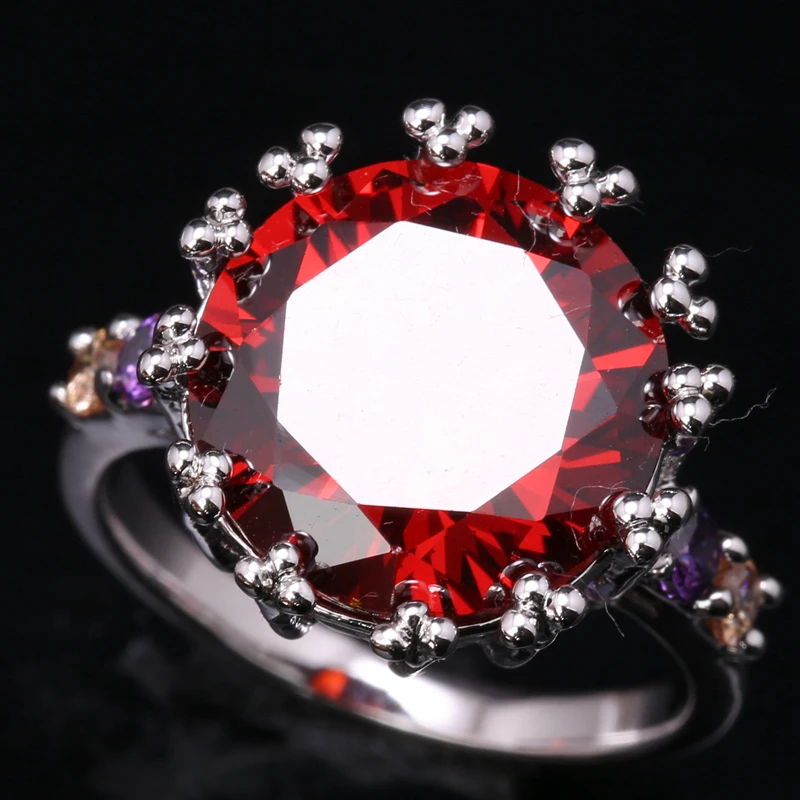 

Изысканный круглый красный гранат Самоцветы 925 серебро Модные украшения Высокое качество Solitaire Кольца США # Размеры 6 7 8 9 S1619