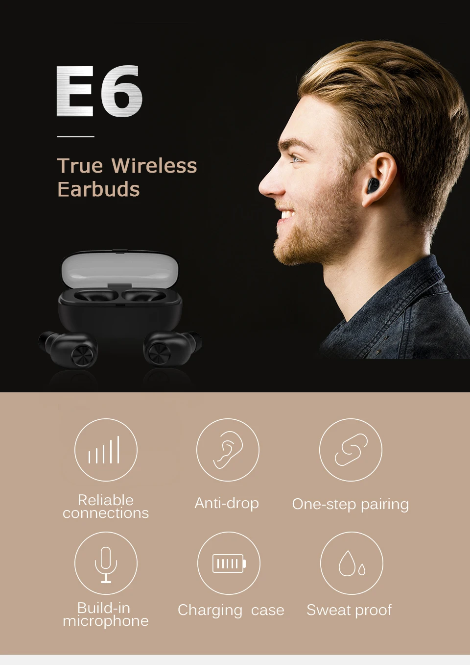 LXT E6 TWS V5.0 Bluetooth наушники беспроводные наушники стерео Bluetooth гарнитура наушники спортивные наушники для телефона глубокий бас