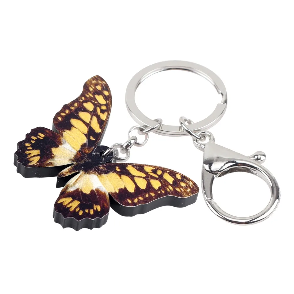 Bonsny акриловая Мода Papilio Machaon бабочка брелок для ключей кольцо животное насекомое