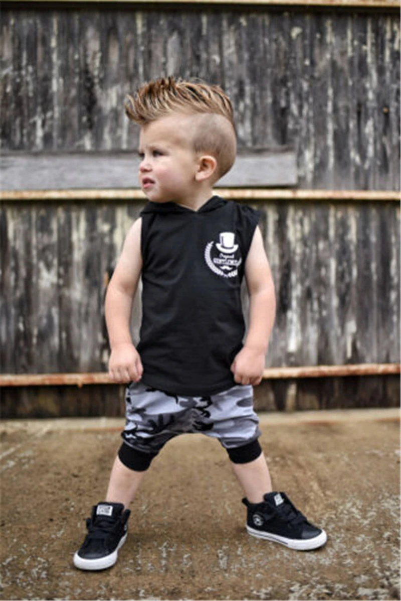 Toddler Kids Baby Boy Summer Clothes set toddler baby boy summer cotton Hooded T-shirt Tops Harem Pants clothes 2pcs | Детская одежда и