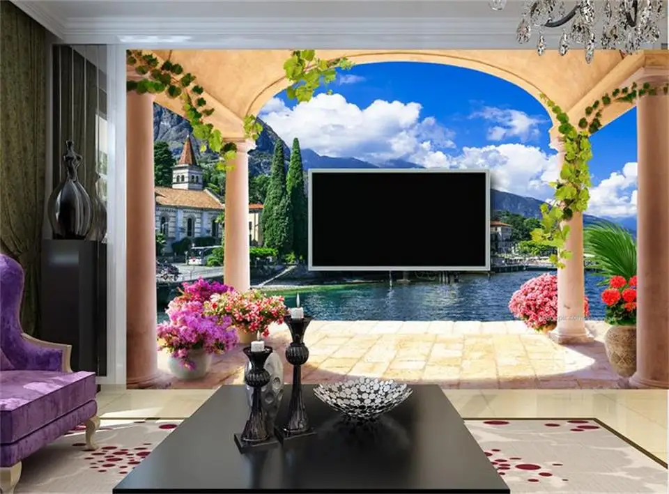 3d Custom photo mural wallpaper Pillar arches European town landscape decor painting wall murals for walls 3 d | Обустройство дома