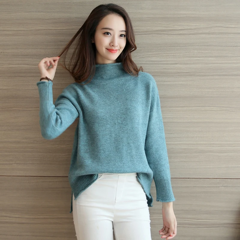 2019 Lcybhe Autumn and winter new style fairy jacket with half-high collar sweater open-forked knitted sweater-0970cphy | Женская одежда