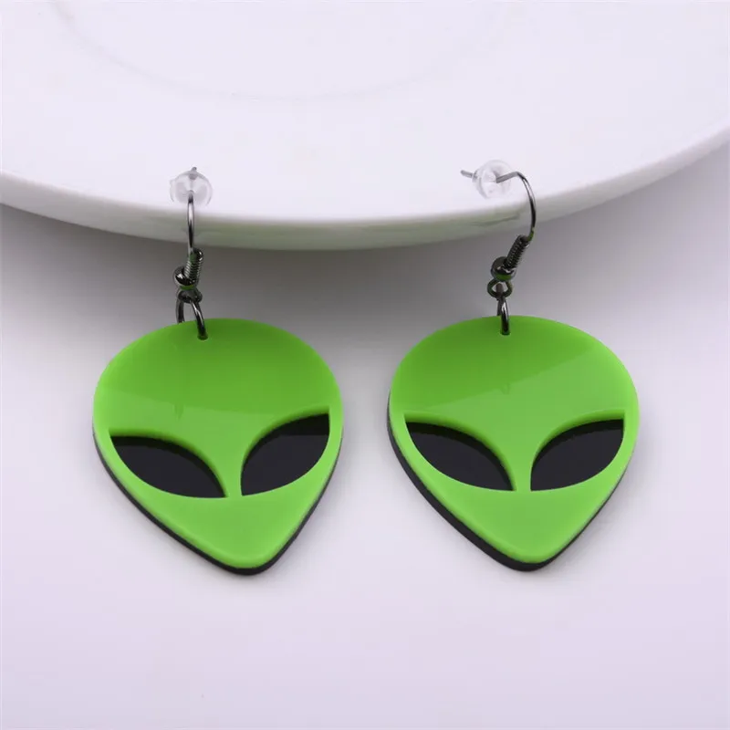 Fashion Creative New Design Green Alien Acrylic Drop Earrings Cool Punk Exaggerated Saucer Man Dangle Trendy Jewelry | Украшения и