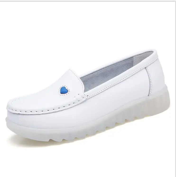 Белый Nurse shoes white female flat bottom pregnant women casual waterproof non-slip peas shoes Genuine Leather work shoes sy94 - Цвет: Белый