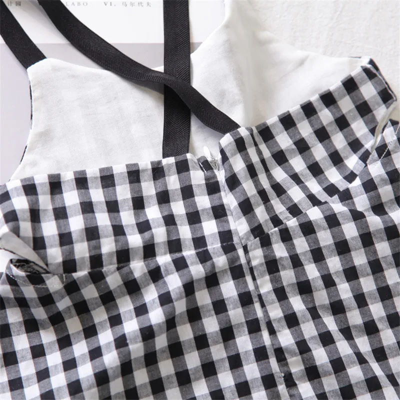 Free Shipping Fashion Kids Children Baby Girls Sweet Plaid Braces Dress Sleeveless Blackless Hot One Piece 2018 3-7Years |