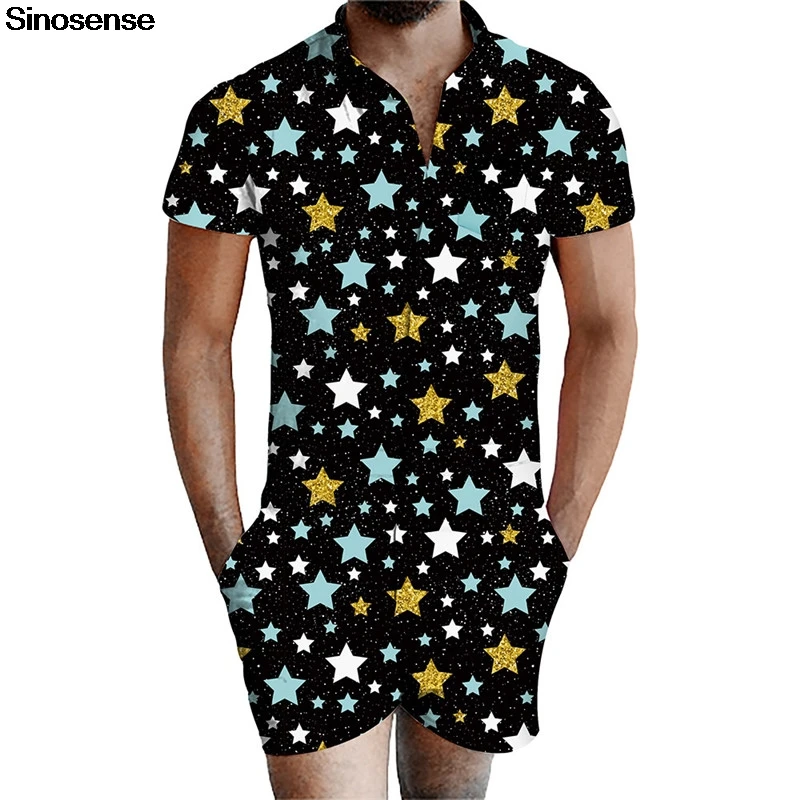 Мужской комбинезон с объемным изображением галактики и звезд летняя пляжная