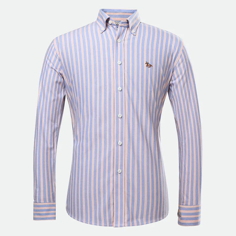 Paul spring-autumn pure cotton washed Oxford blouses men's long-sleeved striped shirts slim fit for youth leisure |