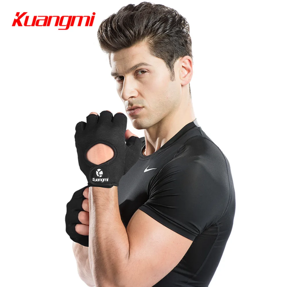 Kuangmi 1 пара перчатки для занятий тяжелой атлетикой фитнес с половиной пальца спортивные перчатки Нескользящие ладони силиконовый захват бодибилдинг тренажерный зал защита для рук