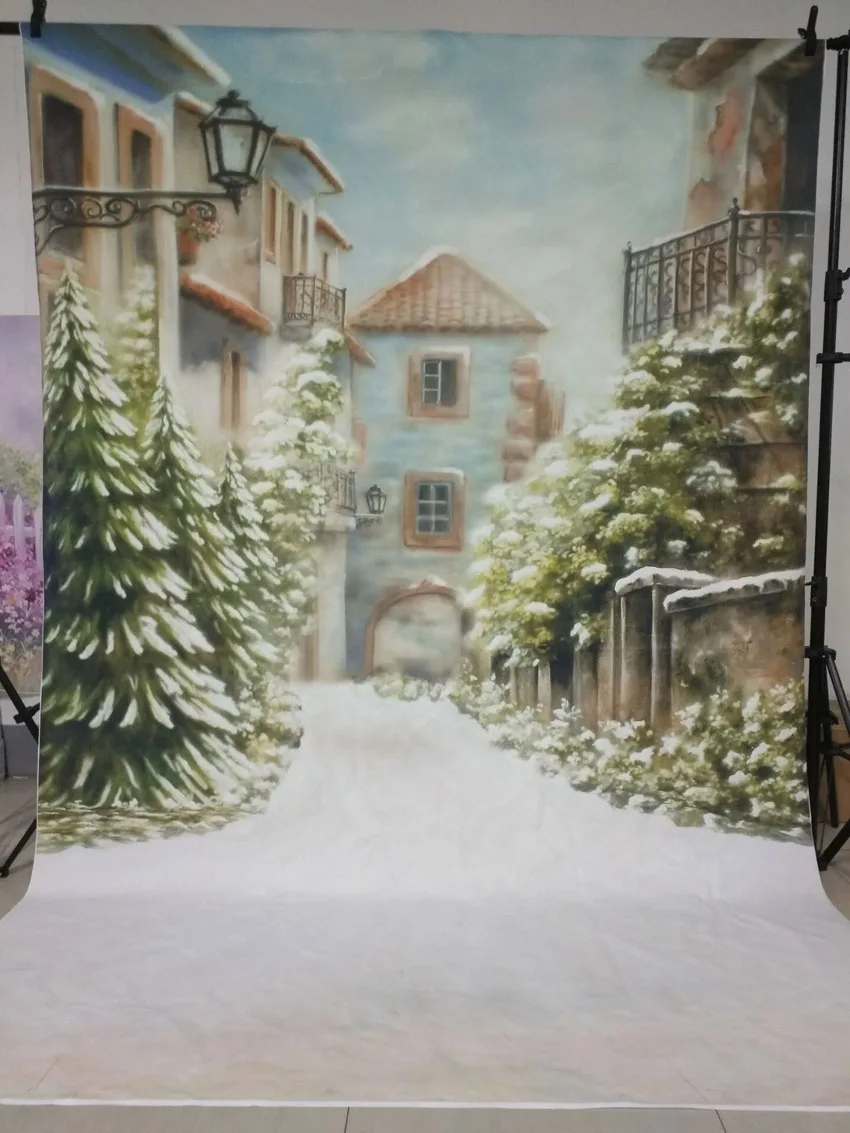 Виниловый фон для фотосъемки с изображением зима старинный дом снежинки
