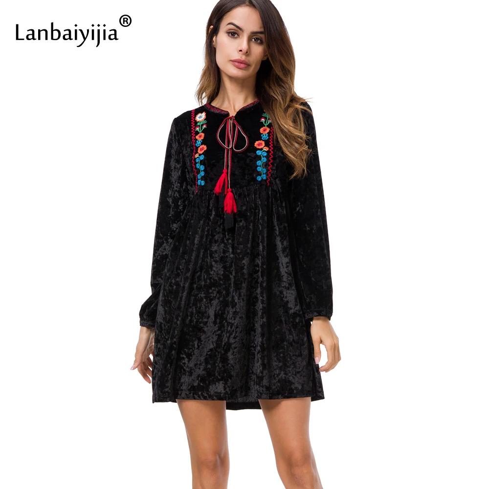 Плотное бархатное весеннее платье Lanbaiyijia женское свободное Повседневное с