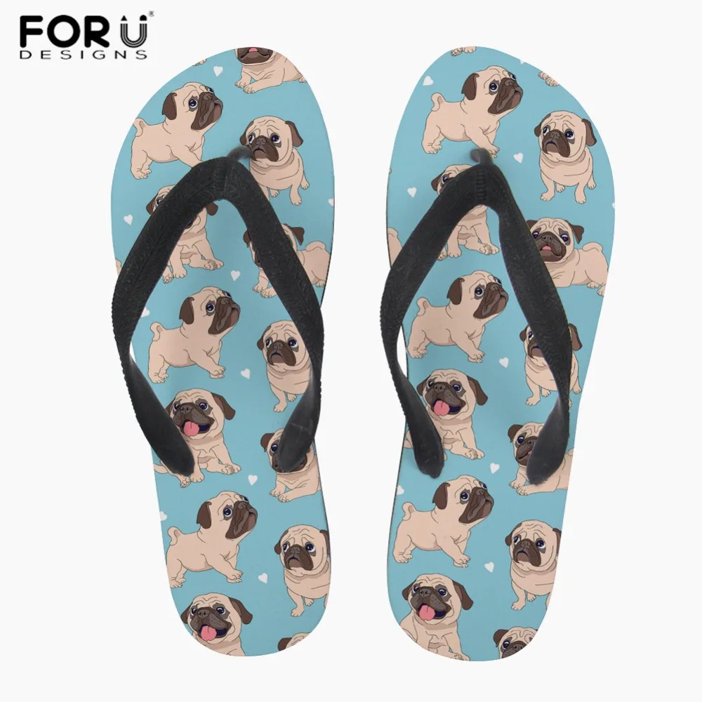 FORUDESIGNS/женские летние пляжные шлепанцы с изображением мопса женские вьетнамки на